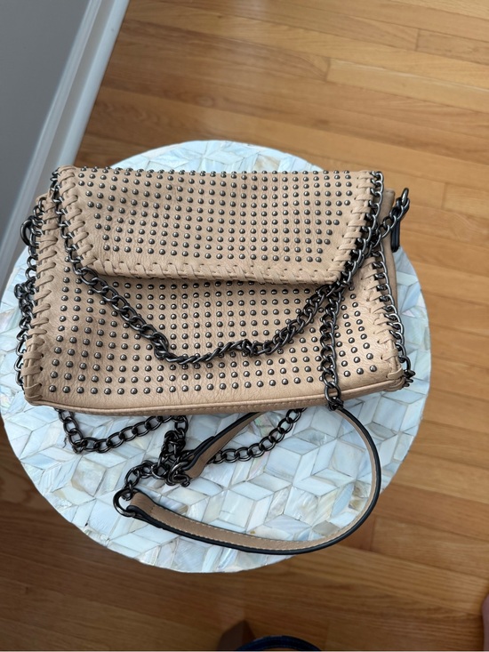 Handbags - Studded Chain Shoulder Bag in Beige